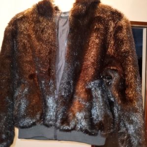 Children's fur hooded coat size large ages 5-8yrs.